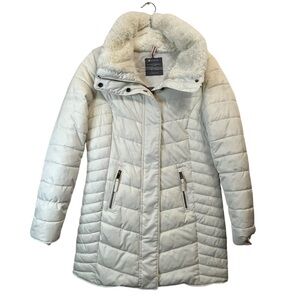 Street One Women's Timeless Quilted Puffer Faux Fur Collar Button Zip Coat SZ 6